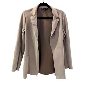 Joan Vass New York Taupe Faux Leather Open Front Blazer Jacket Sz‎ S Long Sleeve